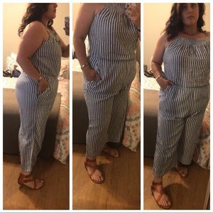 Blue and white stripped jumper / jumpsuit